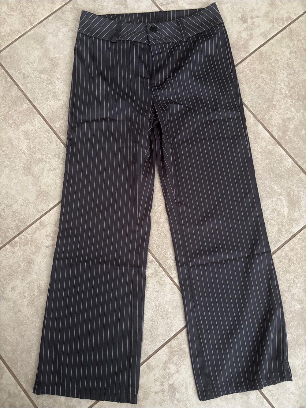 Grey Pinstripe Wide Leg Dress Pants